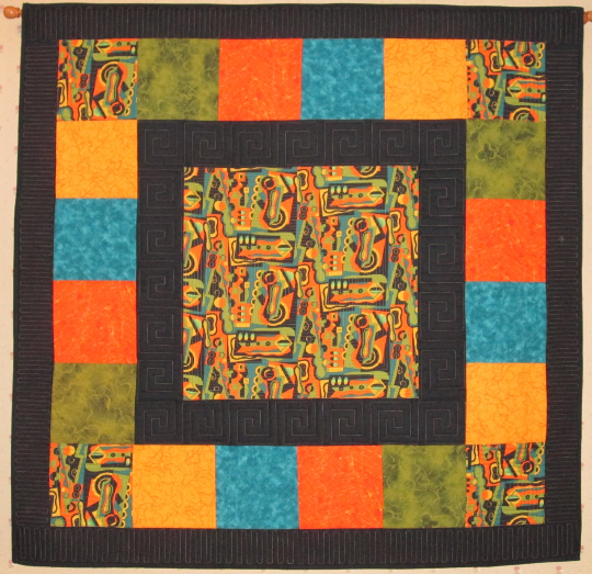 Quilt Abstract Art Wall Hanging Black Orange Teal Olive Picasso