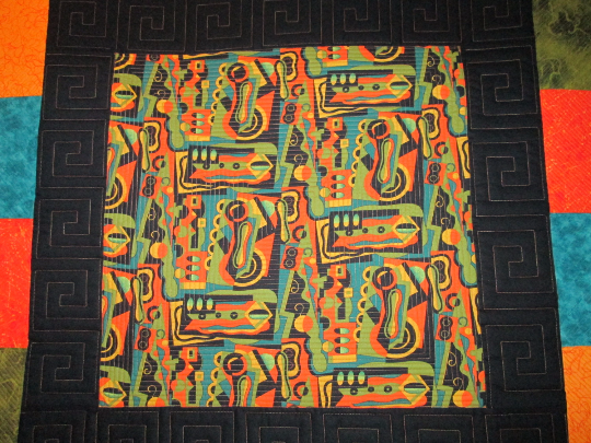 Quilt Abstract Art Wall Hanging Black Orange Teal Olive Picasso