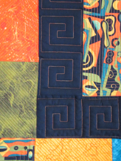 Quilt Abstract Art Wall Hanging Black Orange Teal Olive Picasso