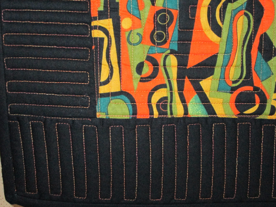 Quilt Abstract Art Wall Hanging Black Orange Teal Olive Picasso