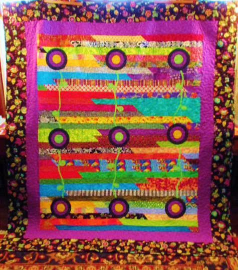 Quilt Scrappy Twin Throw Wall Hanging Posies Bright