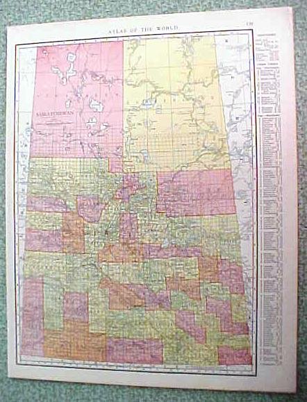 Antique Map Saskatchewan Alberta 1916 Rand McNally
