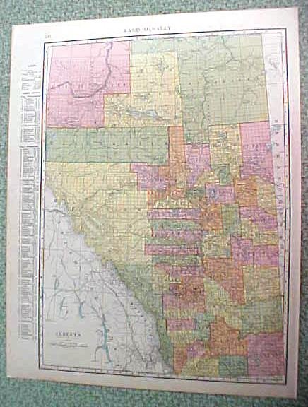 Antique Map Saskatchewan Alberta 1916 Rand McNally