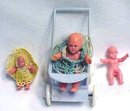 Miniature Rubber Dolls 3PC Crochet Outfits Stroller
