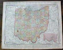 Antique Map Ohio State & Cincinnati Street Map 1901 Colorful