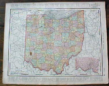 Antique Map Ohio State & Cincinnati Street Map 1901 Colorful