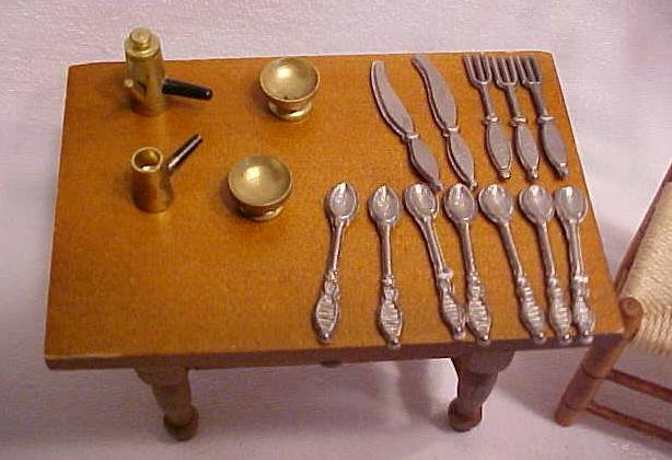 Doll House Wood Kitchen Table + Silverware & More
