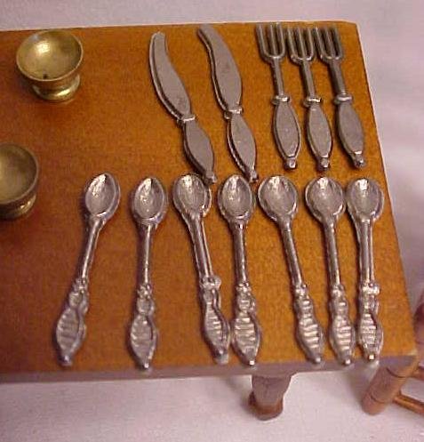 Doll House Wood Kitchen Table + Silverware & More