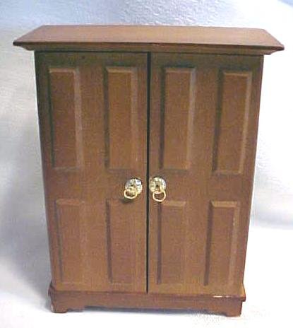 Doll House Wardrobe Armoire Wood + Hat box