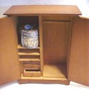 Doll House Wardrobe Armoire Wood + Hat box