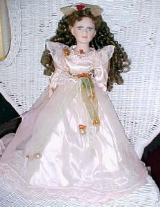 Porcelain Doll Victorian Style Long Curly Hair Green Eyes