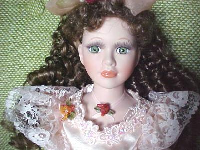 Porcelain Doll Victorian Style Long Curly Hair Green Eyes