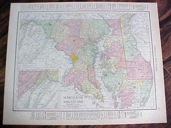 Antique Map Maryland Delaware Baltimore 1912