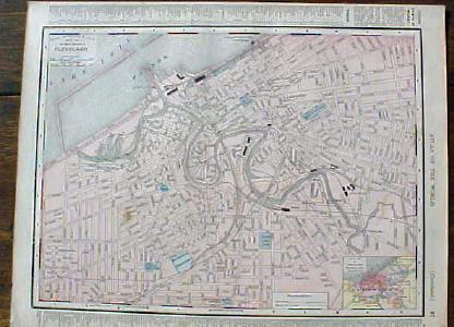 Antique Map Indiana State & Cleveland Street Map 1901 Colorful