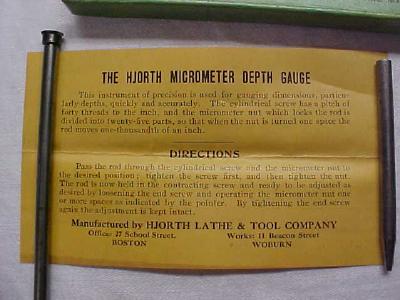 Hjorth Micrometer Depth Gauge in Box Rare!