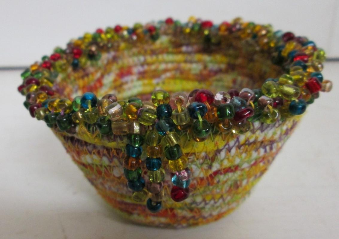 Bowl Woven Fabric Hand made Beaded