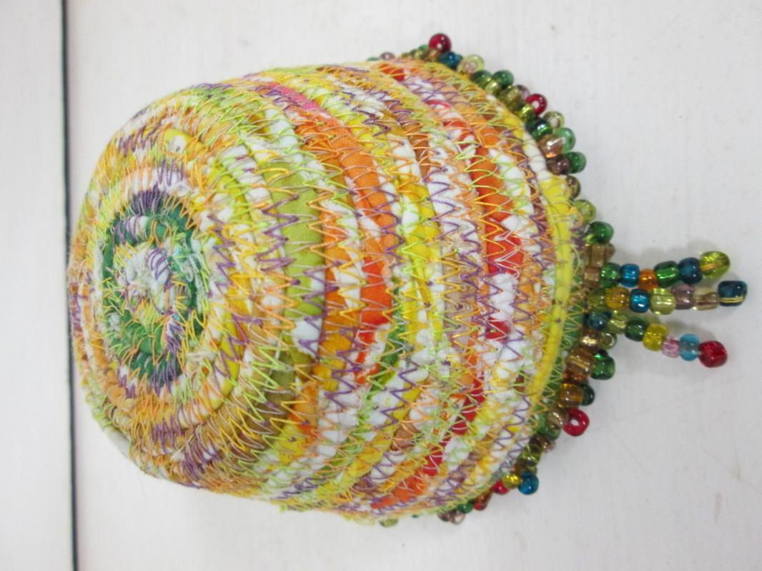 Bowl Woven Fabric Hand made Beaded