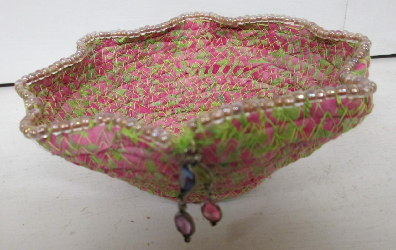 Bowl Woven Fabric Hand made Beaded