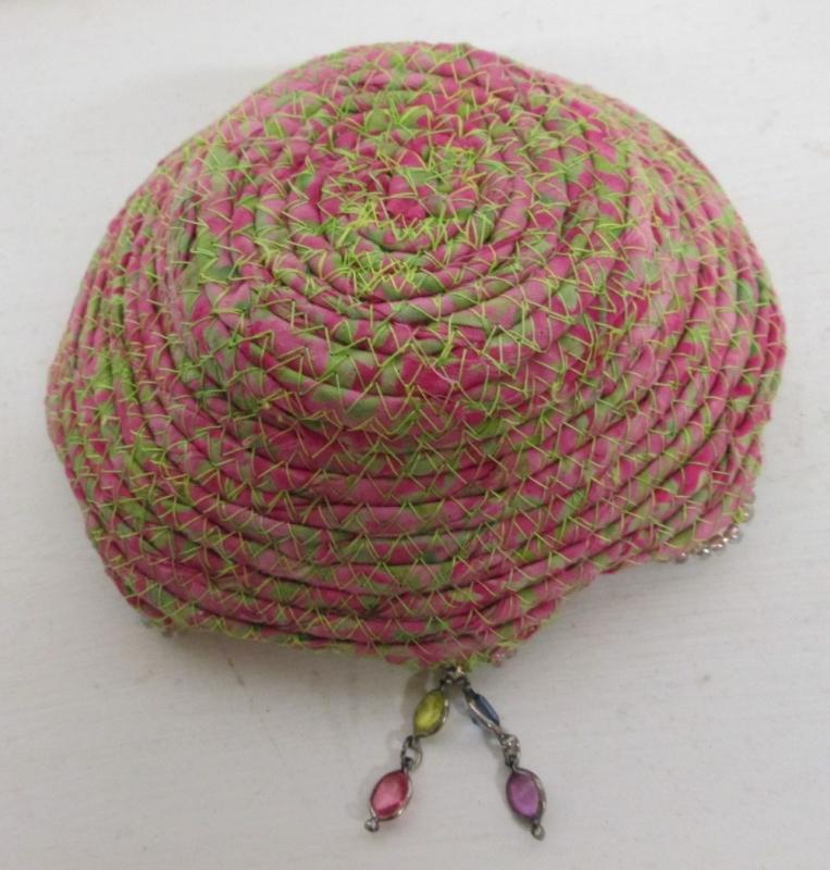 Bowl Woven Fabric Hand made Beaded