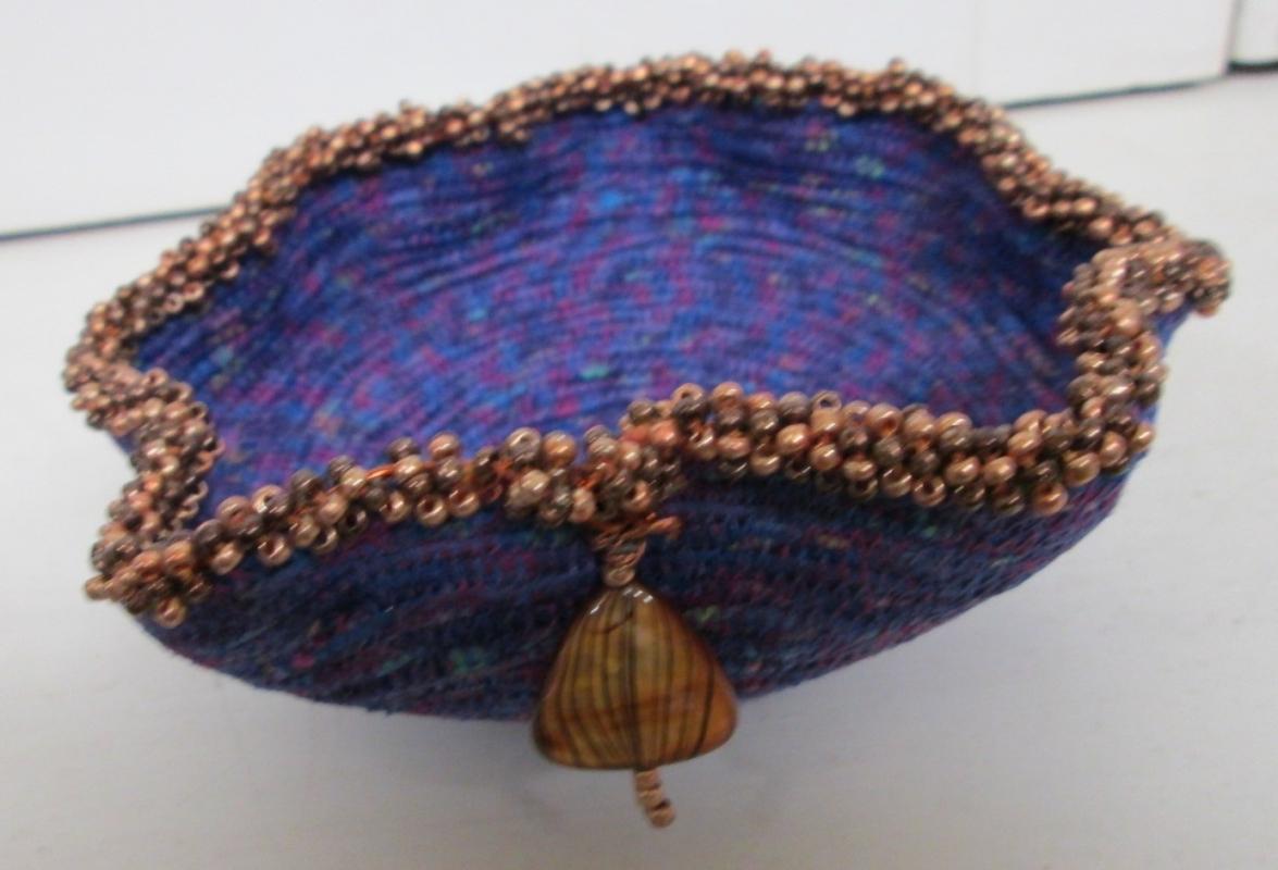 Bowl Woven Fabric Hand Made Beaded