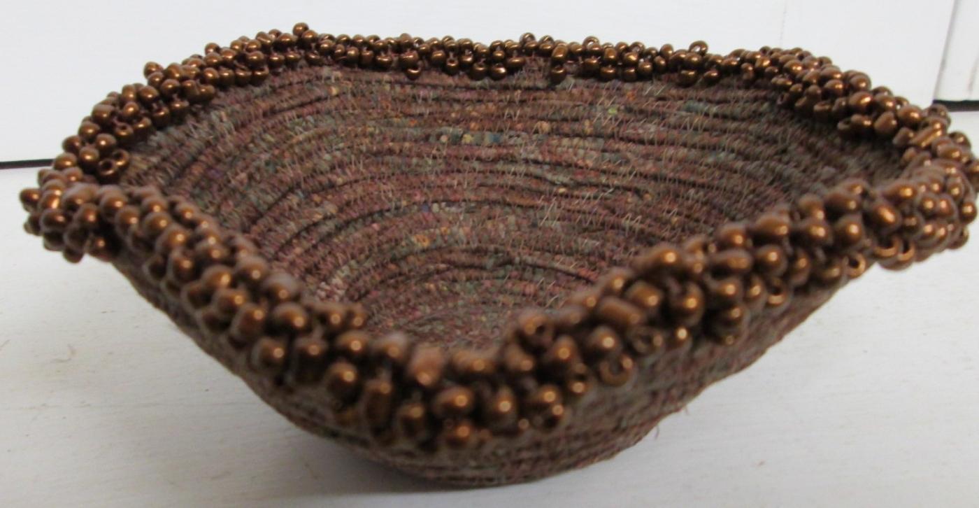 Bowl Woven Fabric Hand Made Beaded