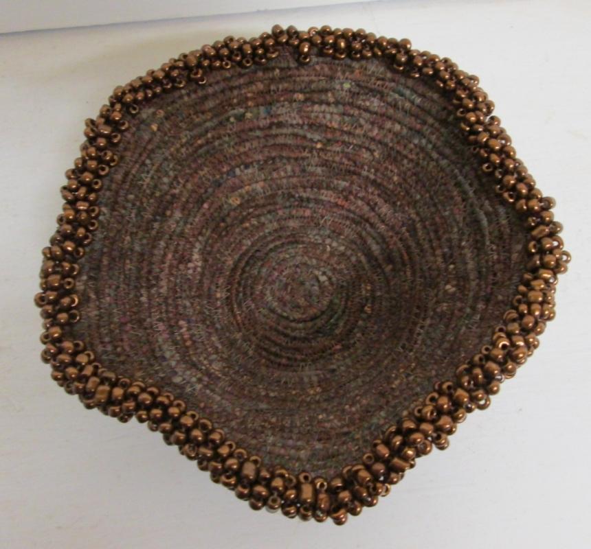 Bowl Woven Fabric Hand Made Beaded