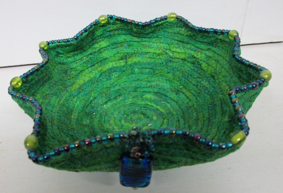 Bowl Woven Fabric Hand Made Beaded