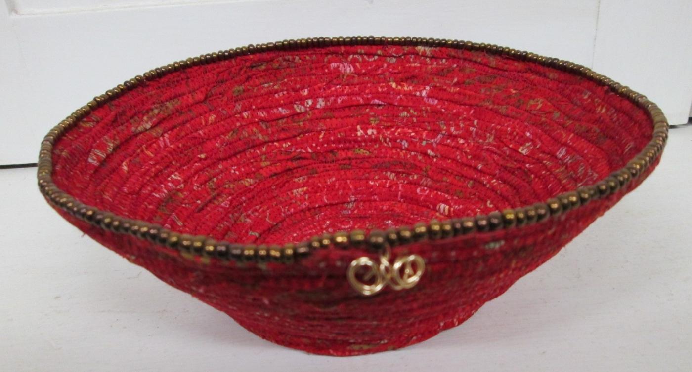 Bowl Woven Fabric Hand Made Beaded