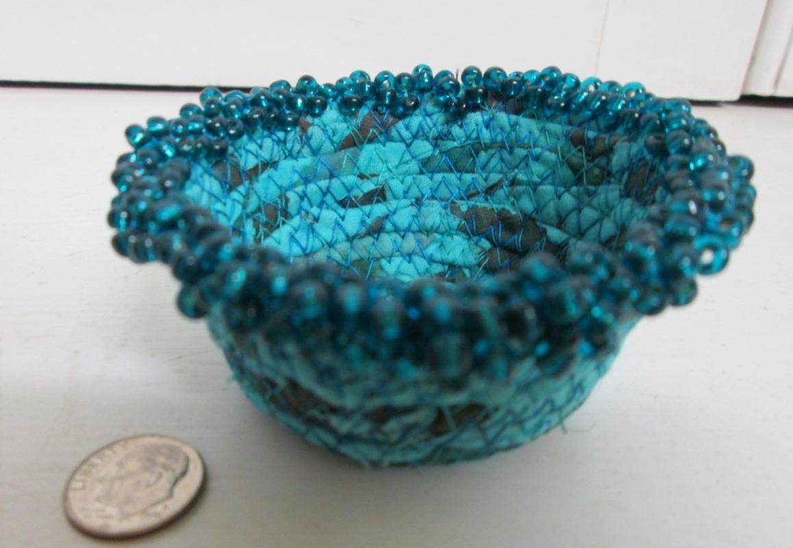 Bowl Woven Fabric Hand Made Beaded