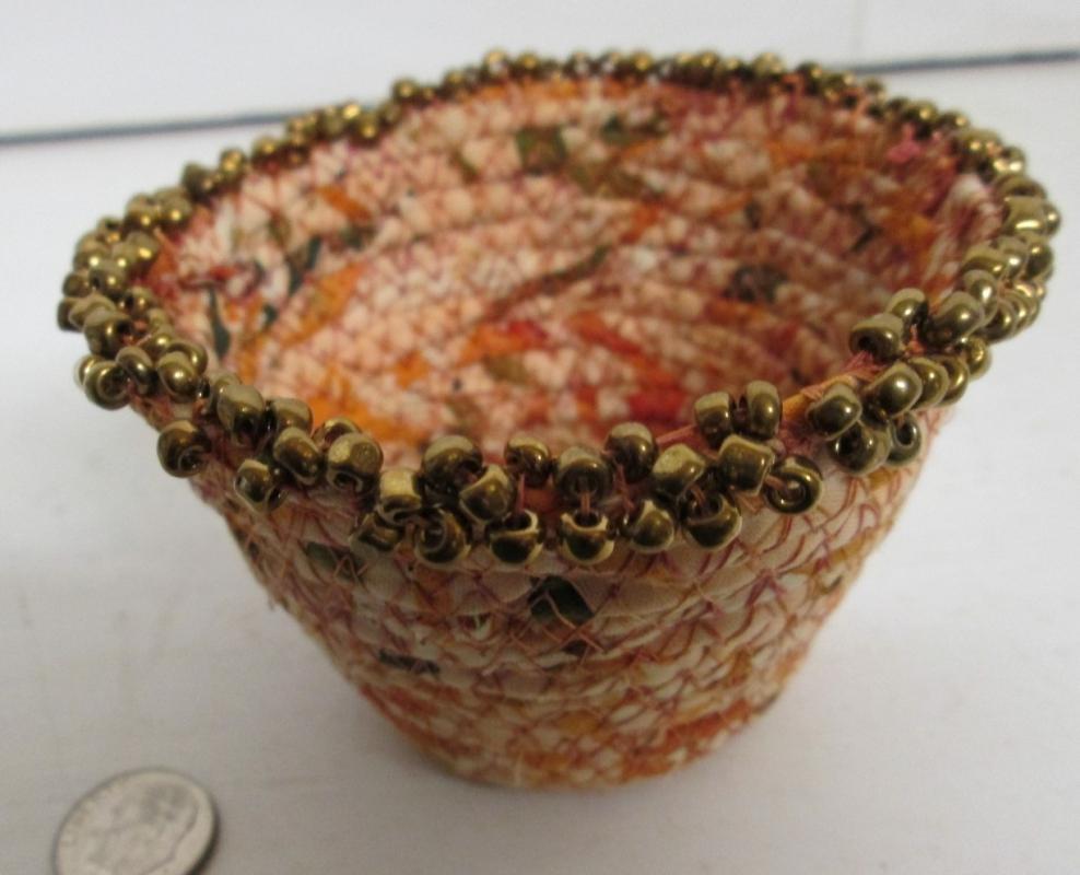 Bowl Woven Fabric Hand Made Beaded