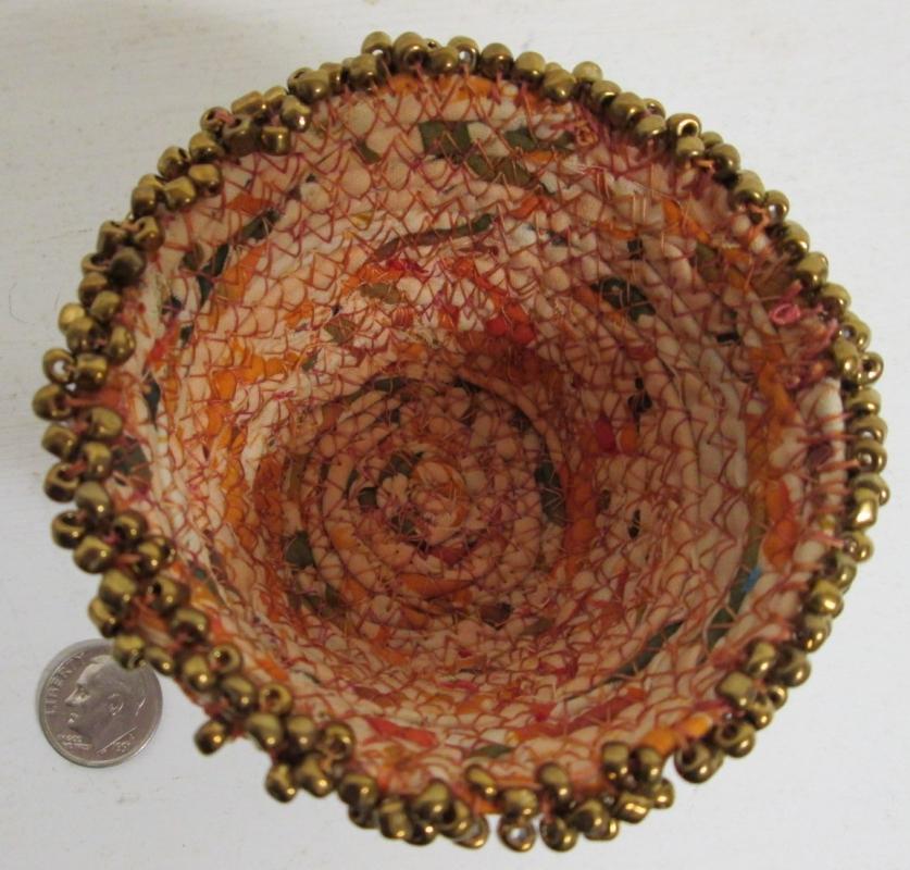 Bowl Woven Fabric Hand Made Beaded