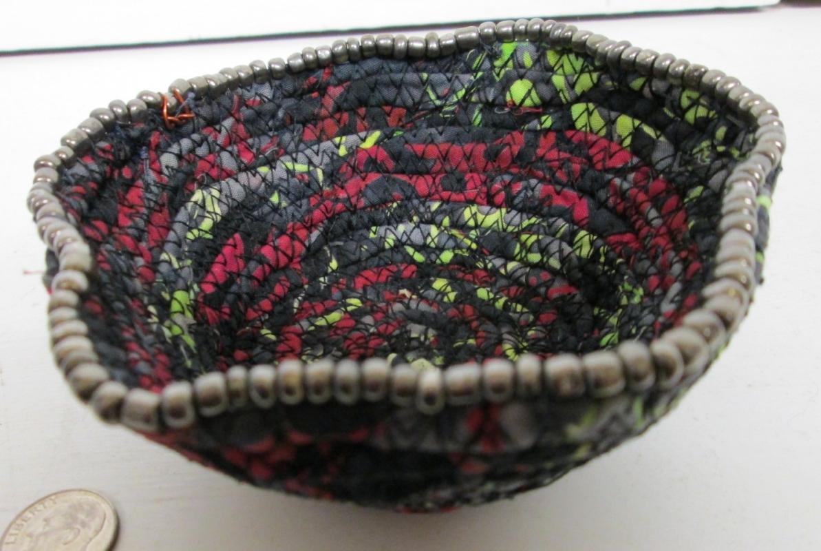 Bowl Woven Fabric Hand Made Beaded