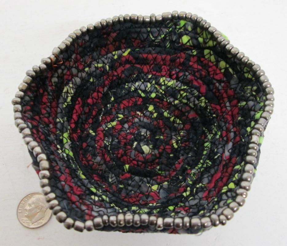 Bowl Woven Fabric Hand Made Beaded