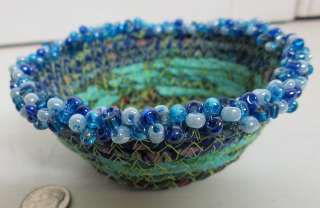 Bowl Woven Fabric Hand Made Beaded