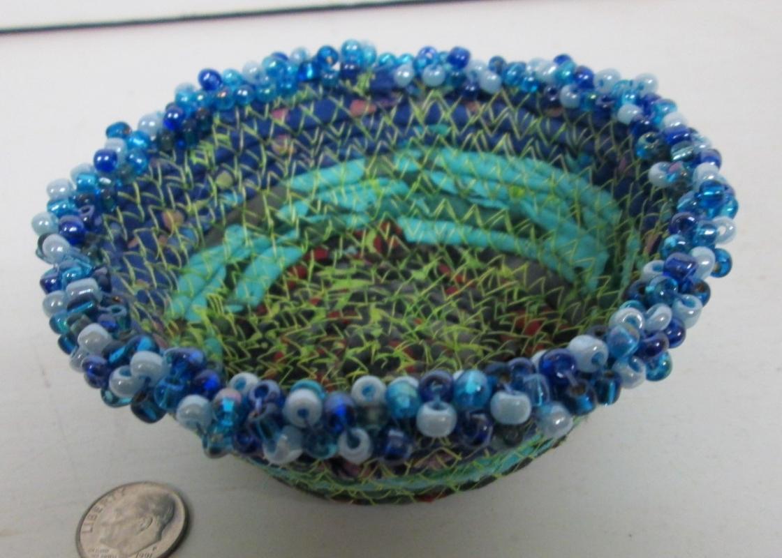 Bowl Woven Fabric Hand Made Beaded