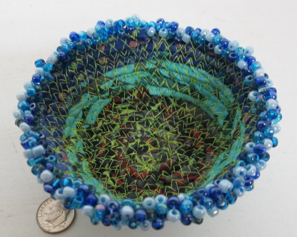 Bowl Woven Fabric Hand Made Beaded