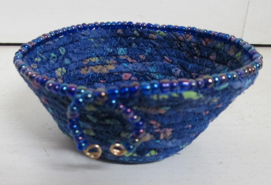 Bowl Woven Fabric Hand Made Beaded