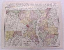 Antique Map Maryland Delaware 1916 Nice Details & Colors