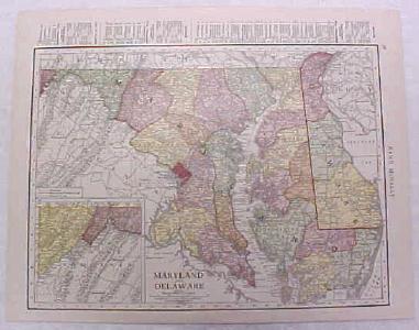 Antique Map Maryland Delaware 1916 Nice Details & Colors