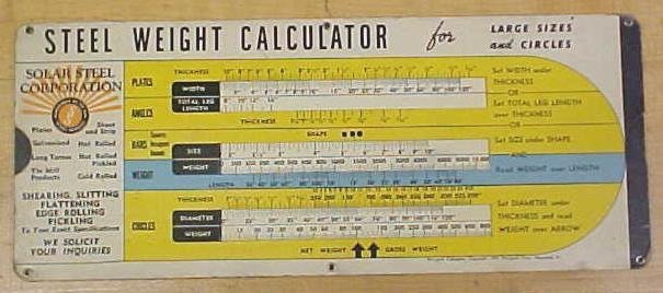 Steel Weight Calculator Solar Steel Corp. 1947