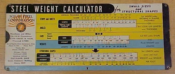 Steel Weight Calculator Solar Steel Corp. 1947