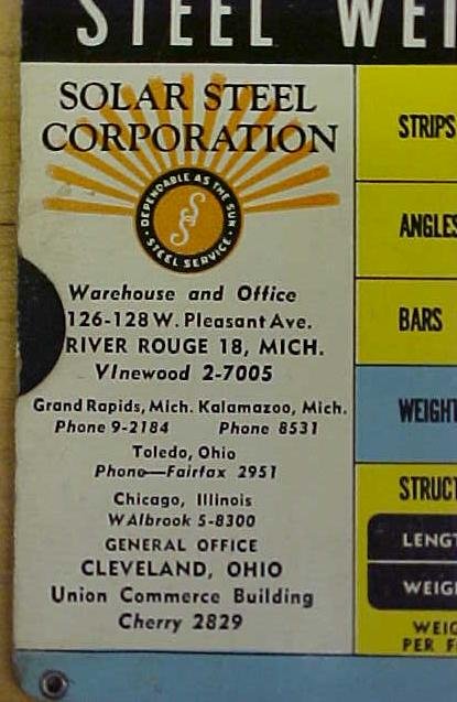 Steel Weight Calculator Solar Steel Corp. 1947