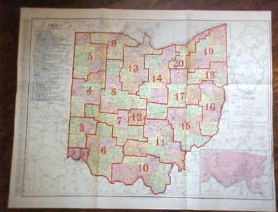 Antique Map Ohio Railway & County Platt Map 1909 Large Foldout