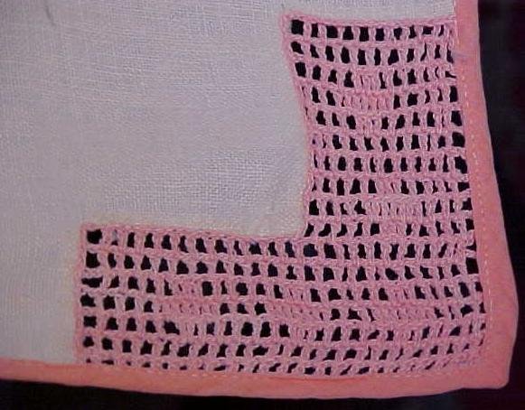Embroidered Table Cloth Linen Pink Crochet Trim