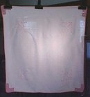 Embroidered Table Cloth Linen Pink Crochet Trim