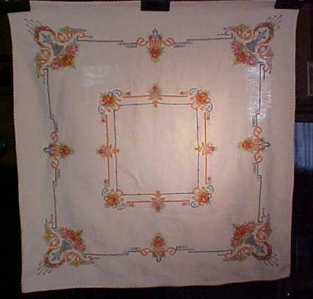 Table Topper Floral Embroidered Linen Fancy