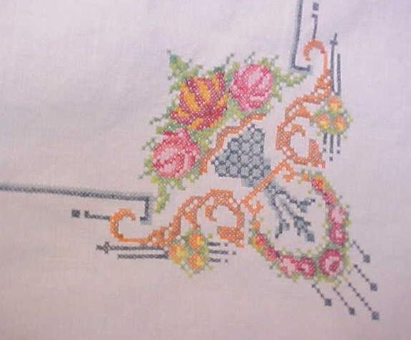 Table Topper Floral Embroidered Linen Fancy