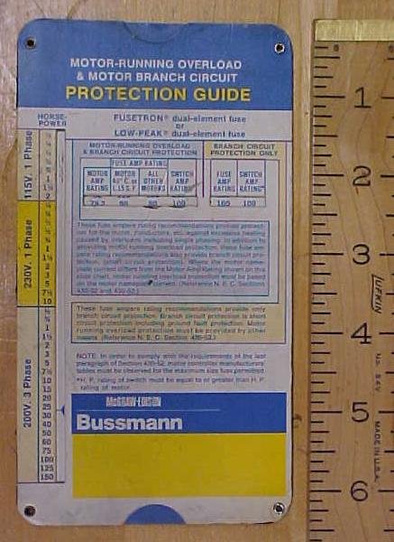 Bushmann Motor Running Overload & Branch Circuit Calculator