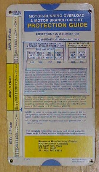 Bushmann Motor Running Overload & Branch Circuit Calculator