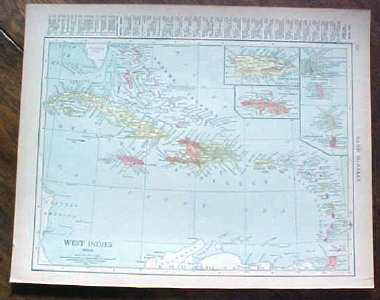 Antique Map West Indies Cuba Porto Puerto Rico 1915 Great Colors
